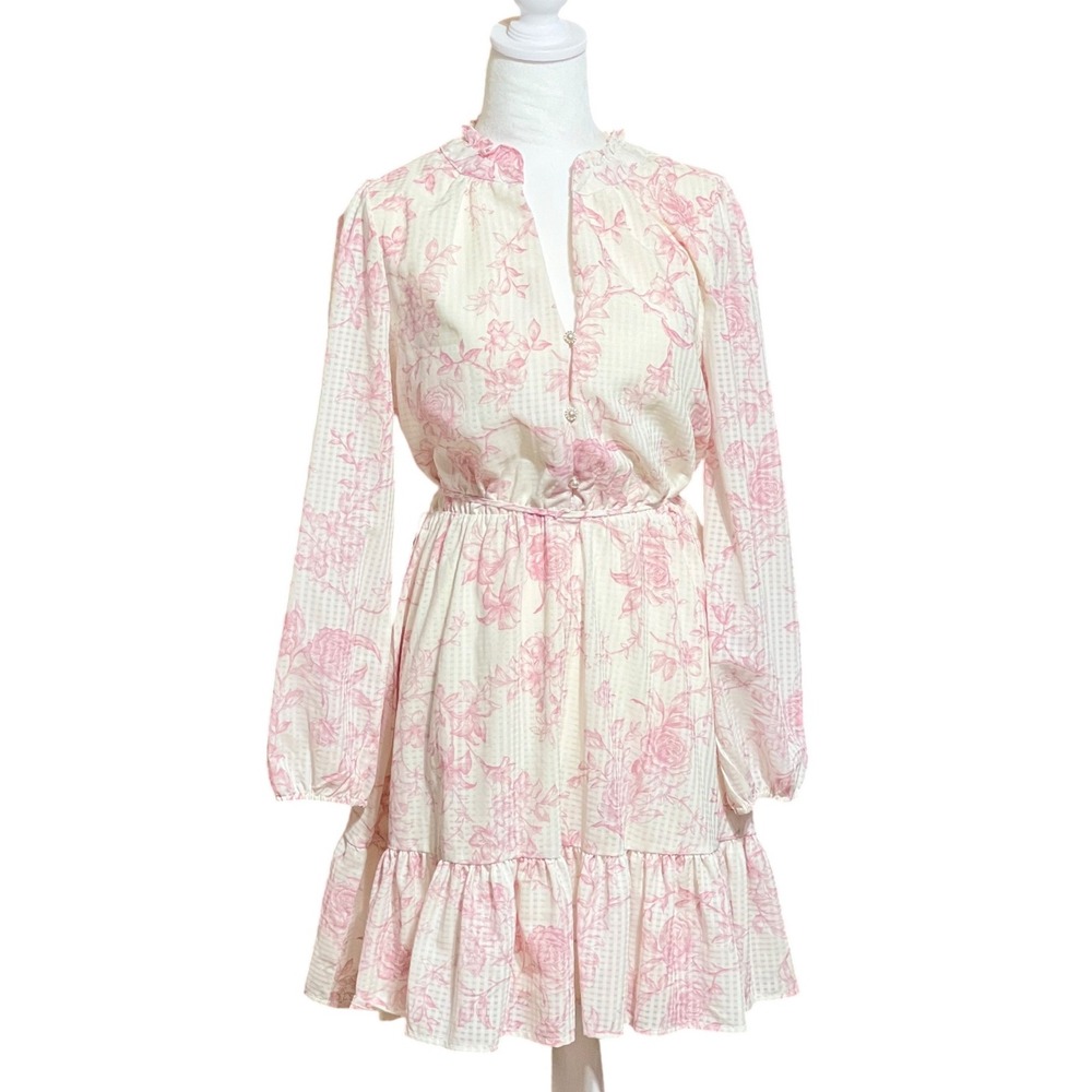 Joie Pink Floral Ruffle‎ Mini Dress Cottagecore Romantic Boho Prairie Size M